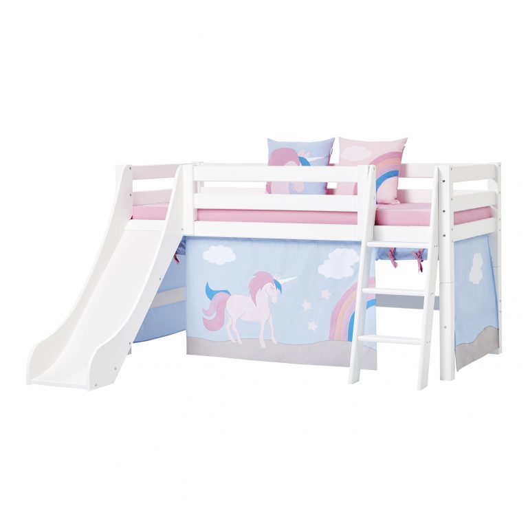 halbhohes Bett mit Rutsche EINHORN Prinzessinnen Hochbett